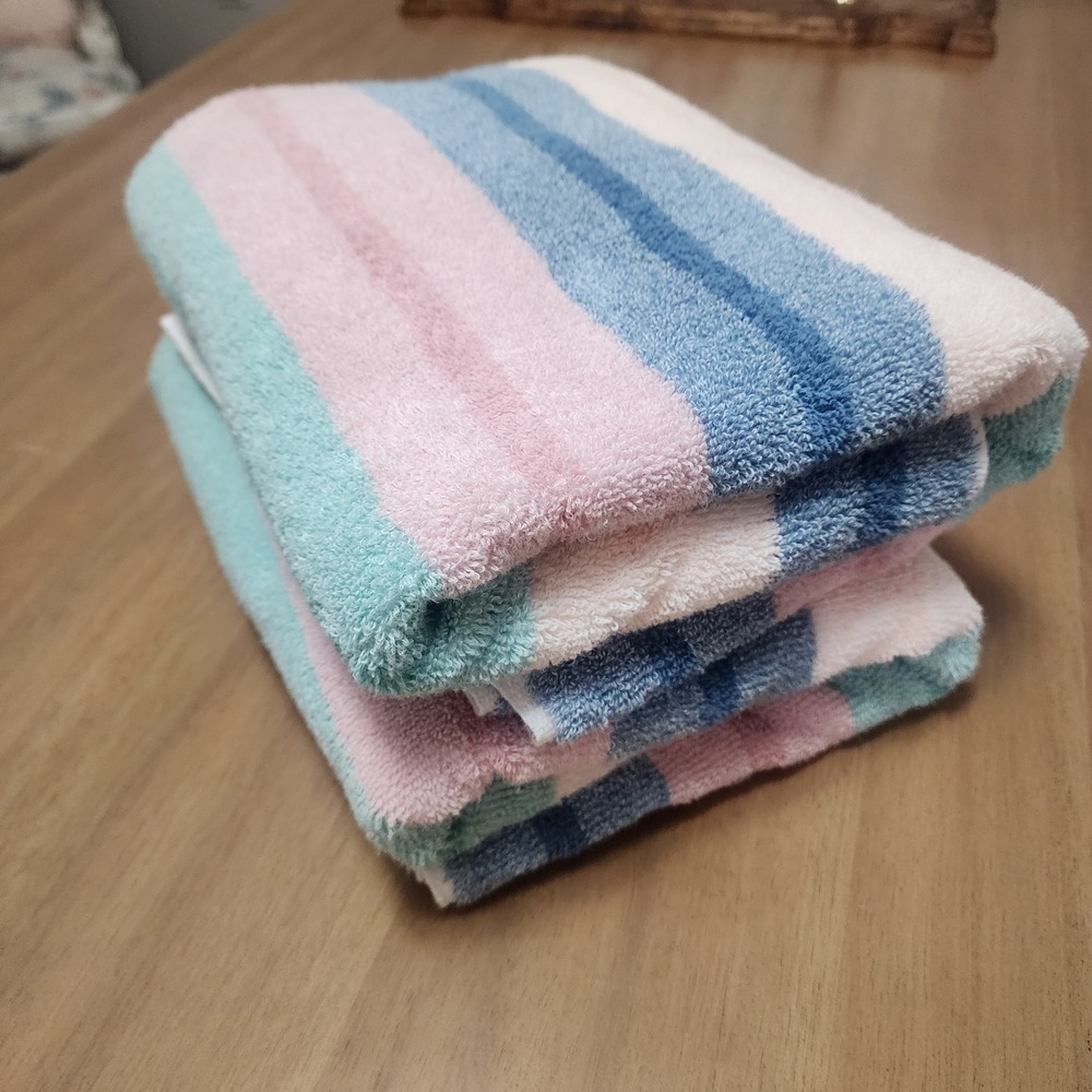 2-Vintage  Dundee-home design  Pastel Striped Bath Towels 27" x 46" 100% cotton